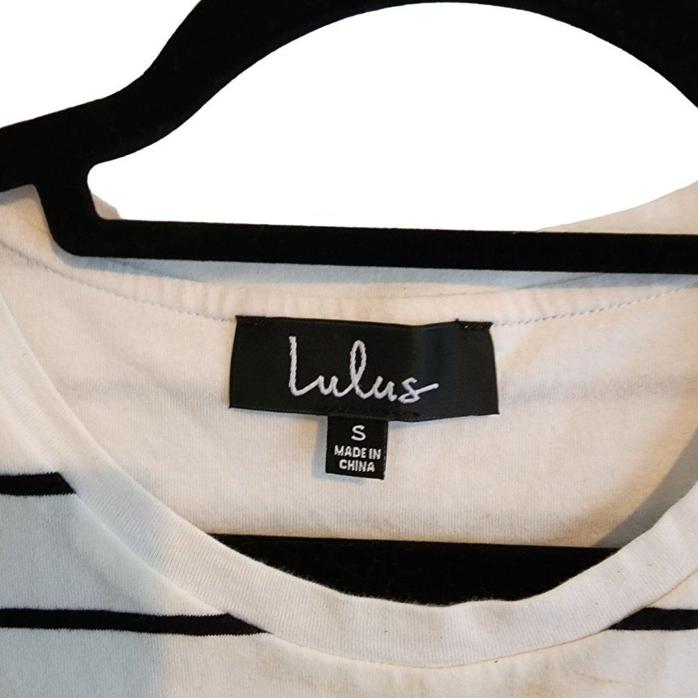 LuLu's Cafe Society Black and Cream Striped Shirt Dress Womens size small - Picture 4 of 4